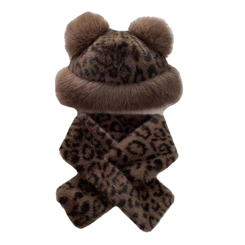 Faux Fur Winter Hat and Scarf Set Plush Hat with Ear Protection Christmas Gift